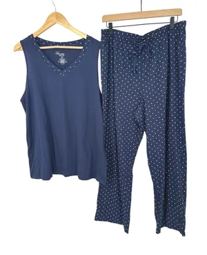 Croft & Barrow‎ Pajama Set Womens XL Navy Blue Polka Dot Tank Pants Sleepwear thumbnail 1