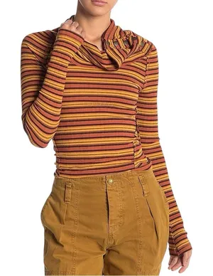 FREE PEOPLE Cape Cod‎ Thermal Striped Ribbed Cowl Neck Size M thumbnail 1