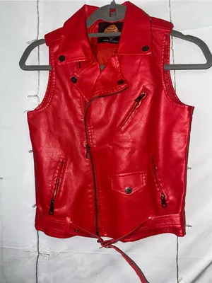 Red Faux Leather Moto Vest - Unbranded thumbnail 1