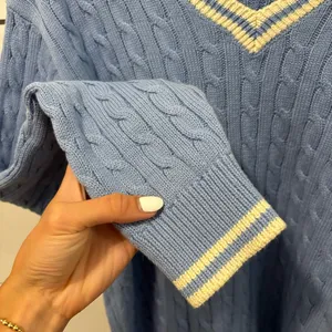 John Galt Blue & White Cable Knit Sweater thumbnail 6