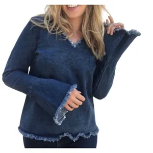 Womens Anthropologie Moelleux Raw Hem Denim Jean Back Lace Up Top - Sz XS thumbnail 1