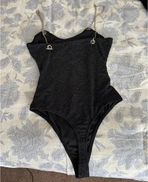 Revolve Black Sequin Chain Bodysuit thumbnail 3