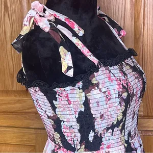 Lulus Wowing Wonder Black Floral Jacquard‎ Smocked Tie-Strap Tiered Midi Dress thumbnail 10