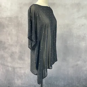 Michael Kors Womens Poncho Top Size S/M Black Gold Studded Sheer Flowy Glam thumbnail 3