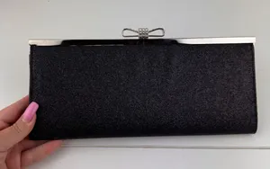 INC International Concepts Black Glitter Evening Clutch Rhinestone‎ Bow thumbnail 1