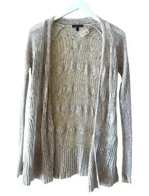 Eileen Fisher Linen Beige Embroidered Knitted Open Cardigan Sweater SZ XS thumbnail 1