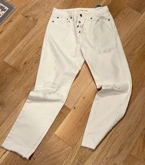 Levi’s‎ wedgie straight size 27 white button fly denim distressed raw hem thumbnail 1