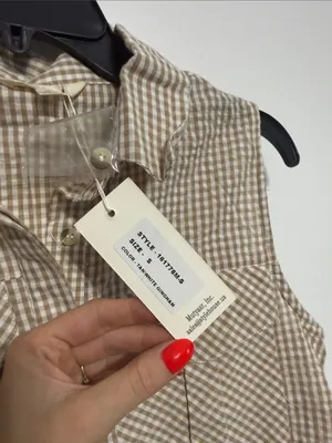 Sim & Sam Sleeveless Gingham Button Front Top in Beige thumbnail 5