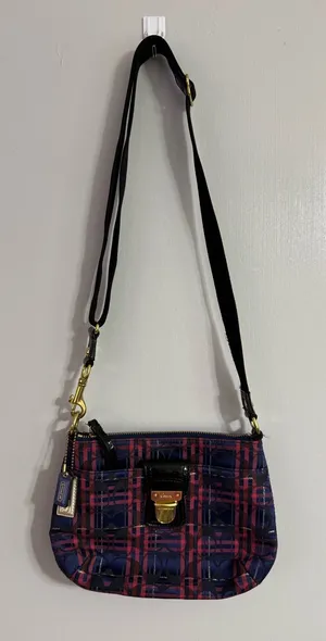 Coach Navy and Pink Plaid Crossbody thumbnail 1