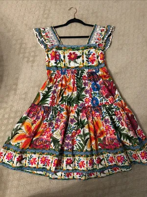 NWT FARM Rio Off-White Tropical Yard Sleeveless Mini Dress, Medium thumbnail 3