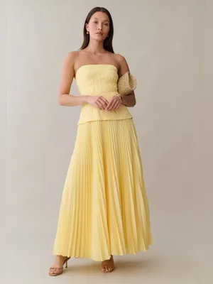 NWT Few Moda Ada Maxi Dress size 6 yellow pleated strapless Amur o.p.t thumbnail 3