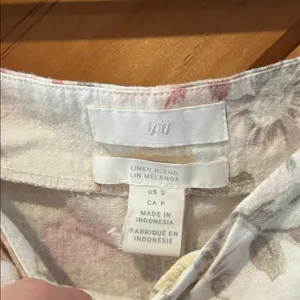 H&M vintage floral linen-blend puff sleeve top thumbnail 6
