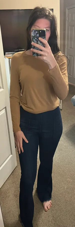 Petite Sophisticate Tan Long Sleeve Tee thumbnail 1
