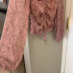 Knotty St Michael pink paisley smocked back balloon sleeve peasant top western M thumbnail 5
