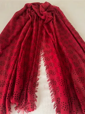Echo Red Polka Dot Fringed Scarf thumbnail 2