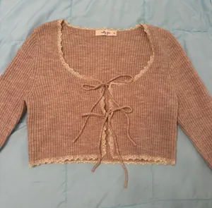 Molly Green Beige Tie-Front Cropped Cardigan thumbnail 1