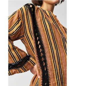 NWOT Free People Castaway Striped Crochet Long Sleeve Button Up Top Medium thumbnail 4