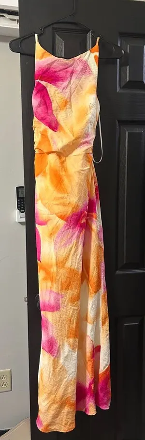 Sleeveless Pink & Orange Floral Maxi Dress for Women thumbnail 1