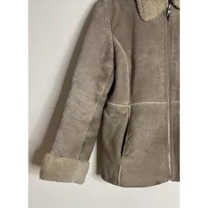 Guess Shearling Jacket Womens Medium Tan‎ Faux Fur Lined Suede leather coat y2k thumbnail 3