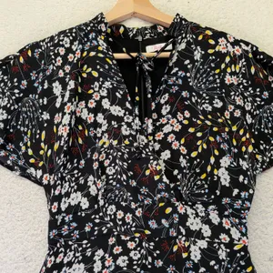 Parker Womens Floral V-Neck Flutter Sleeve Tiered Mini Dress‎ Black Small thumbnail 6