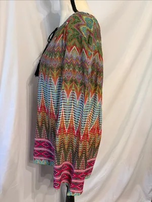 new directions Multicolor Zigzag Tie-Neck Women’s Tunic SZ L thumbnail 2