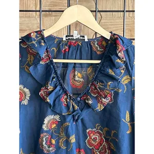Madewell x Warm Womens Top XS Blue Floral Ruffle V Neck Long Sleeve boho thumbnail 2
