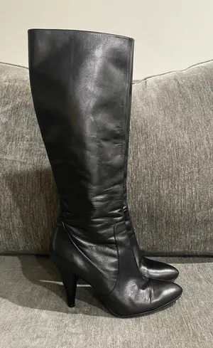 Via Spiga Black Leather Knee-High Pointed Toe Boots Size 8 thumbnail 1