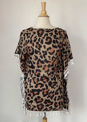 Cheetah Print Fringe Shawl Top thumbnail 1