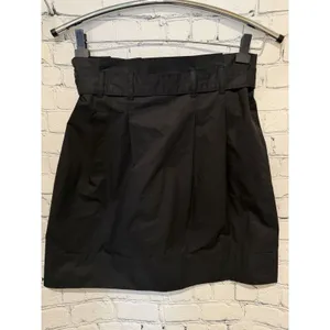 Ann Taylor Belted Pleated Skirt Women's Size 2 Black Elastic Waist Cotton thumbnail 3