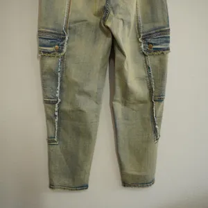 Oli‎ & Hali Yellow Wash Distressed Cargo Jeans XL Fringed Raw Edge Utility Pants thumbnail 9