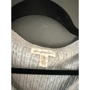 Aeropostale Y2k Grey Ribbed‎ Cable Knit Henley 3/4 Sleeve V-Neck Top Large thumbnail 7