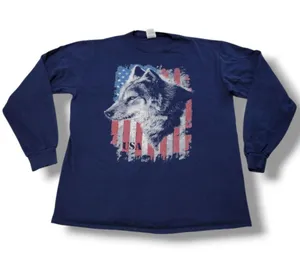 Delta Pro Weight T-Shirt Size Large L America American Flag Graphic Tee Wolf Tee Nature Tee thumbnail 1