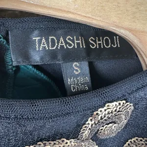 Tadashi Shoji Emerald Green Gold Sequin Neoprene Sheath Dress Small Sleeveless thumbnail 5
