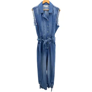 BLANKNYC Womens Blue Denim Sleeveless Boiler‎ Suit Jumpsuit Tie Waist Medium thumbnail 3