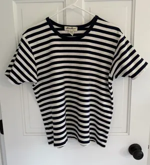Vintage 90s Eddie Bauer Striped T Shirt Men’s L Navy White Cotton thumbnail 1