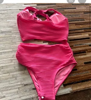 Pink bikini cute pink twisted top and high rise bottoms thumbnail 2