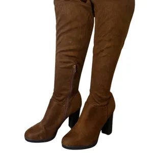 Wild Diva Over The Knee Boots Brown Block Heel Size 9 Women Suede Lace Back thumbnail 2