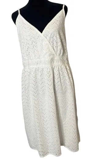 Lane Bryant White Cotton Eyelet Dress Size 24 Cottagecore‎ Coastal Embroidered thumbnail 1