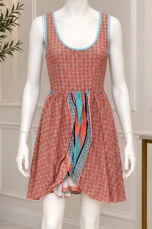 Love Fire Womens Mini Dress Geometric Print Cutout Back Tie Orange Blue XS thumbnail 1