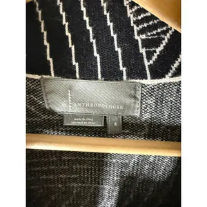 Anthropologie Pietra Knit Jacket Black White Abstract‎ Open Front Blazer Small thumbnail 3