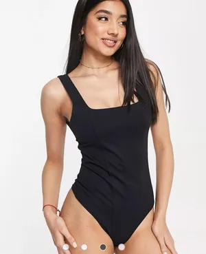 Abercrombie & Fitch seamless corset bodysuit in black size small thumbnail 4