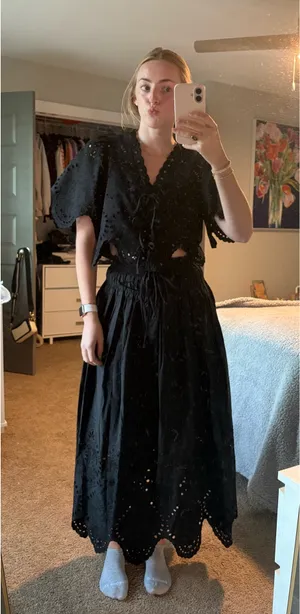 Black Eyelet Maxi Skirt Set Size XS thumbnail 1