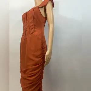ASOS Orange Maxi Dress with Ruched Skirt Size 6 thumbnail 8