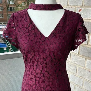 Julia Jordan Burgundy Lace Choker Dress Size 6 thumbnail 3