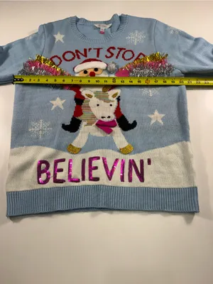 No Boundaries Ugly Christmas Sweater'Don't Stop Believin' Santa Crewneck Sweater thumbnail 4