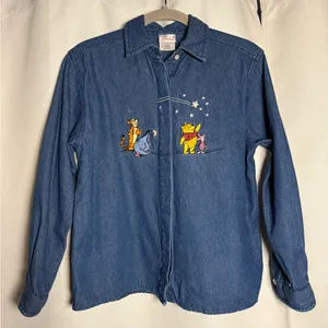 Vintage Disney Winnie The Pooh & Friends Denim Button Up Long Sleeve Shirt Small thumbnail 8
