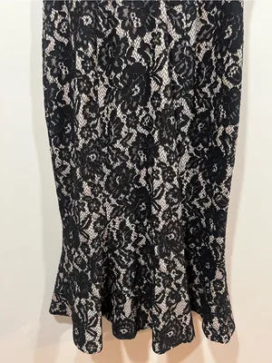 Dress the Population Isabelle Black Lace Midi Dress with Cream Lining Large thumbnail 3