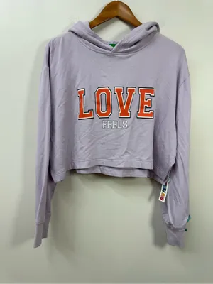 Alice + Olivia Lavender Cropped Hoodie with Orange 'LOVE' Graphic size M thumbnail 3