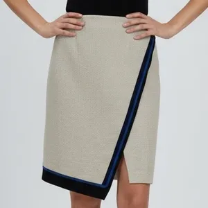 White‎ House Black Market Skirt 00P Fawn Ecru CIBK Novelty Asymmetrical Stripe thumbnail 3