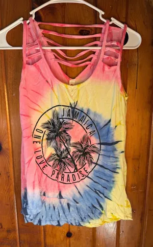Jamaica Paradise Tank Top Tie Dye Sleeveless Palm‎ Tree Graphic Women's size M thumbnail 1